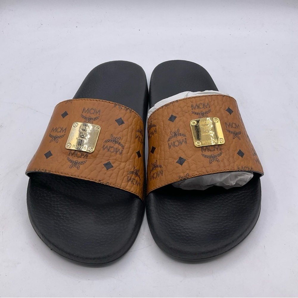 Mcm Munchen M1976 Slides Cognac And Black M9.5 W11.5 - Picture 4 of 15